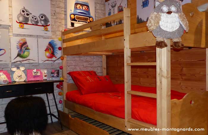 lit gigogne enfant en bois 3 couchages style montagne magasin le meubles montagnards la clusaz