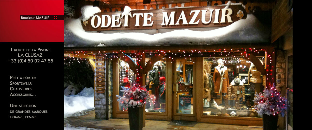 vente de vêtements, chaussures mode Odette Mazuir Boutique au centre du village de la Clusaz Massif des Aravis Haute Savoie